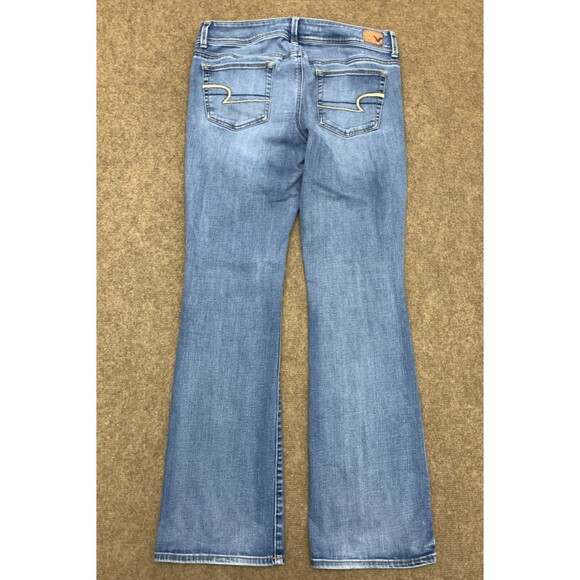 American Eagle Jeans Womens 12 Kick Bootcut Super Stretch Whiskered Y2K Denim - Picture 3 of 10